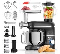 Fentic 6 en 1 Robot de Cocina - 2000W - Con Picadora de Carne, 1,5L Batidora de Vaso, Cortador, Accesorios - Batidora Amasadora con Bol 6.2L, Batidor, Gancho Amasador, Gancho para Mezclar (Negro)