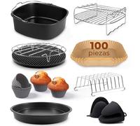 Fentic Accesorios Freidora de Aire - 19 piezas - Apto para freidora de aire XL y XXL, Philips, Cosori 5.5L, Ninja, Cecotec, Tefal, Princess - Incluye Papel Freidora Aire y libro de recetas electrónico
