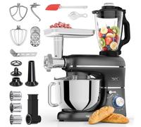 Fentic Batidora Amasadora 6 en 1, Robot de Cocina 2000W, Negro | Amasa repostería, pan y pizza con bol de 6,2L. Batidora de vaso 1,5L, picadora de carne, cortadora, embutidora y galletera