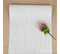 FENTIS Papel Pintado Autoadhesivo Fondo de Pantalla de White Silver Pelar y Pegar Para Cocina Gabinete de Pared Stripe Wallpaper Rollos Adhesivos Para Baño Habitación Guardarropa Impermeable 44x500cm