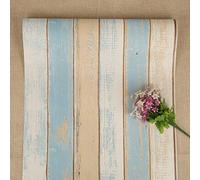 FENTIS Papel Pintado de Madera Papel Pintado Autoadhesivo Marrón Azul Papel Tapiz y Palo de Rayas de Madera Papel de Contacto Extraíble Raya Para Cocina Puerta Gabinete Habitación 44,5x1000cm