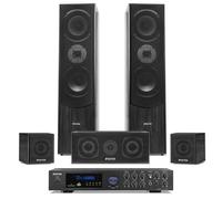 Fenton Cine en Casa 5.1 Bluetooth 510W - Equipo Completo con Amplificador, Altavoces Madera, Karaoke con Entradas Mic, Reproductor MP3 USB, Sonido Envolvente para Películas, Música y Juegos