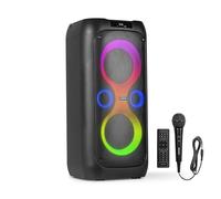Fenton Core130 - Altavoz Bluetooth portátil 180W con microfono con Cable, batería 12h, USB, microSD, Altavoz portatil Potente, Karaoke Machine, Speakers con LED, Stereo Pairing, Color Negro
