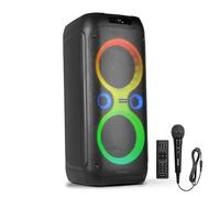 Fenton Core160 - Altavoz Bluetooth portátil 240W con micrófono con Cable, batería 12h, USB, microSD, Altavoz portátil Potente Karaoke Machine Speakers con LED Stereo Pairing, Color Negro