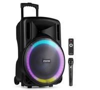 Fenton FT15LED MK2 - Altavoz Bluetooth Grande Potente 800W con microfono Bluetooth inalámbrico, woofer 15", Altavoz portátil Bluetooth Potente con USB, Karaoke y batería Color Negro