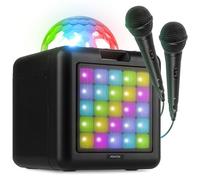 Fenton KAR15B Conjunto de Karaoke con 2 micrófonos, batería recargable, Bluetooth, efectos de luz LED y entrada AUX - Formato de karaoke portátil con cable USB-C, ideal para fiestas y duetos - Negro