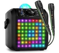 Fenton KAR55B - Altavoz Karaoke Bluetooth 50W con 2 microfonos con Cable, batería Recargable, Luces LED RGB, Jelly Ball Bola de Discoteca, Altavoz portatil con AUX y Bluetooth 5.0, Color Negro