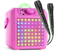 Fenton KAR55P Altavoz karaoke Bluetooth con batería y 2 micrófonos | Jelly Ball integrada, batería recargable, iluminación LED RGB, función Stereo Pairing