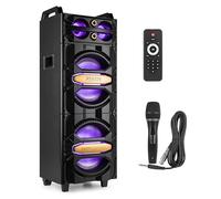 Fenton LIVE2102 - Altavoz Bluetooth Grande Potente 800W con Doble woofer 10", Bluetooth, USB, MicroSD, LED Multicolor, micrófono Incluido, Altavoz Fiesta Karaoke Equipo Sonido, Color Negro