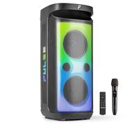 Fenton Pulse160 - Altavoz Bluetooth portátil 320W con micrófono inalámbrico, batería Recargable, IPX4, USB, microSD, Altavoz portatil Potente Exterior Karaoke Machine Speakers con LED, Color Negro