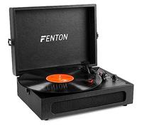 Fenton RP118B Tocadiscos Vintage Tipo Maleta con Bluetooth, Altavoz Estéreo, USB, Jack, Conversor MP3, 3 Velocidades y Salida de Auriculares - Reproductor de Vinilo Portátil Color Negro