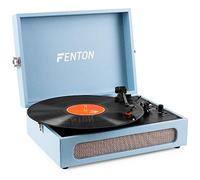 Fenton RP118E Tocadiscos Maleta Vintage Azul con Altavoz Estéreo, Bluetooth, USB, Conversor MP3, Salida Jack Auriculares y 3 Velocidades - Reproductor de Vinilo Portátil Retro Estilo Compacto