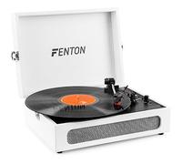 Fenton RP118F Tocadiscos Maleta Vintage Blanco con Bluetooth, Altavoz Estéreo, Conversor MP3, USB, Salida Jack para Auriculares y 3 Velocidades - Reproductor de Vinilo Retro Portátil Compacto