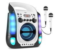 Fenton SBS30W - Altavoz karaoke bluetooth con lector CD+G, USB, 2 micrófonos con cable, salida video RCA, altavoz portátil con luces LED, karaoke machine con AUX y reproducción MP3, color blanco