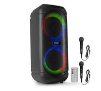 Fenton Track510 - Altavoz Bluetooth portátil 160W con 2 micrófonos con Cable, batería Recargable, Luces LED, USB, microSD, Altavoz portátil Potente Karaoke Machine, Modo Stereo Pairing, Color Negro