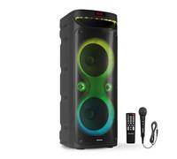 Fenton Track610 - Altavoz Bluetooth portátil 240W con micrófono con Cable, batería Recargable, Luces LED, USB, microSD, Altavoz portátil Potente Karaoke Machine, Modo Stereo Pairing, Color Negro
