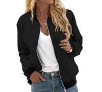 FENXIXIONE 2024 Chaqueta Ligera De Moda De Otoño Para Mujer,Rompevientos Con Cremallera Para Mujer,Prendas De Vestir De Talla Grande Para Mujer (XXL,Negro)