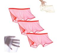 FENXIXIONE 3PCS Hombres Seda De Hielo Sexy Boxer Corto Transpirable Transparencia Calzoncillos Sin Costuras Ultrafinos Transparente Ropa Interior Hueca Para Hombre (4XL,Rojo)
