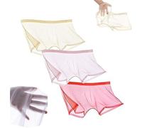 FENXIXIONE 3PCS Hombres Seda De Hielo Sexy Boxer Corto Transpirable Transparencia Calzoncillos Sin Costuras Ultrafinos Transparente Ropa Interior Hueca Para Hombre (M,Empaca un)