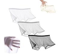 FENXIXIONE 3PCS Hombres Seda De Hielo Sexy Boxer Corto Transpirable Transparencia Calzoncillos Sin Costuras Ultrafinos Transparente Ropa Interior Hueca Para Hombre (3XL,Paquete B)
