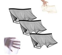FENXIXIONE 3PCS Hombres Seda De Hielo Sexy Boxer Corto Transpirable Transparencia Calzoncillos Sin Costuras Ultrafinos Transparente Ropa Interior Hueca Para Hombre (L,Negro)