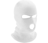 FENXIXIONE Agujero De Punto Cara Completa Pasamontañas Máscara, 3 Agujero Hombre Y Mujer Cuello De Invierno Mascara Caliente, Cubierta Completa Máscara De Esquí (Talla única,Blanco)