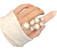 FENXIXIONE Anillo de Perlas para Mujer Apilamiento Anillos de Perlas Ajustable Abierto Anillo de Dedo de Perlas Personalidad de Moda Navidad Perla Joyería Vestido de graduación Joyería (Perla)