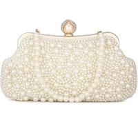 FENXIXIONE Bolso De Mujer con Perlas Bolsos - Cristal Blanco con Cuentas Bolso De Noche Bolso De Novia para Cocktail Fiesta Boda (Blanco Marfil)