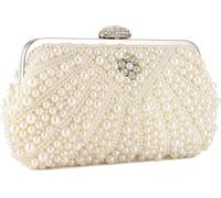FENXIXIONE Bolso De Mujer con Perlas Bolsos - Cristal Blanco con Cuentas Bolso De Noche Bolso De Novia para Cocktail Fiesta Boda (De Color Crema)