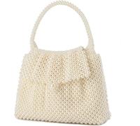 FENXIXIONE Bolso De Mujer con Perlas Bolsos - Cristal Blanco con Cuentas Bolso De Noche Bolso De Novia para Cocktail Fiesta Boda (Blanco Crema)
