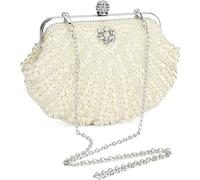 FENXIXIONE Bolso De Mujer con Perlas Bolsos - Cristal Blanco con Cuentas Bolso De Noche Bolso De Novia para Cocktail Fiesta Boda (Blanco Perla)