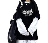FENXIXIONE Camisa emo harajuku moda y2k streetwear goth alt escena top de manga larga grunge techwear ropa alternativa estética, Negro , XXXL