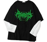 FENXIXIONE Camisa emo harajuku moda y2k streetwear goth alt escena top de manga larga grunge techwear ropa alternativa estética, verde, M