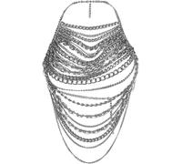 FENXIXIONE Festival Sexy para Mujeres Top Halter Accesorios para Joyería - Plata Cadena de Metal Arnés Ajustable Cadena Litera Sujetador sin espalda para Fiesta Rave, 45 cm, Plástico