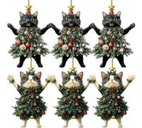 FENXIXIONE Gato Negro de Viernes Adorno de Navidad, Árbol de Navidad Decoraciones Acrílico Adornos Colgantes, Lindo Negro Blanco Gatos Adornos Colgantes, Vestidos Árboles (Mezcla * 6 Piezas)