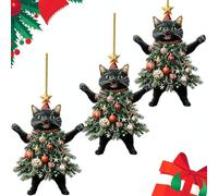 FENXIXIONE Gato Negro de Viernes Adorno de Navidad, Árbol de Navidad Decoraciones Acrílico Adornos Colgantes, Lindo Negro Blanco Gatos Adornos Colgantes, Vestidos Árboles (Negro * 3 Piezas)