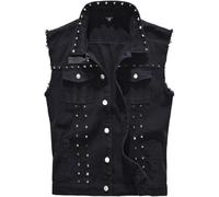 FENXIXIONE Hombres Rock Denim Chaqueta Chaleco - Vintage Sin Mangas Casual Chaleco Jean Remaches Metálicos Moto Chalecos Biker (L,Negro)