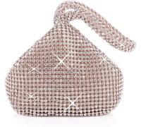 FENXIXIONE Moda Mujer Pedrería De noche Embrague Bolso Triángulo Brillante Diamante Monederos Dama de honor Novia Bolso para Prom Cocktail Fiesta Boda Compromiso (Pequeño Oro Rosa)