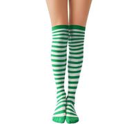 FENXIXIONE Mujeres A rayas Calcetines Calcetines - Sobre la Rodilla Calcetines Tubo, Suaves Caliente Medias Largas para Navidad Día de San Patricio (Blanco y verde)