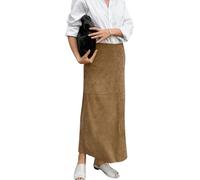 FENXIXIONE Mujeres Falda de ante Maxi Falda Elegante Cintura Alta Línea A Faldas, Otoño Invierno Regular Fit Lápiz Falda larga (S)