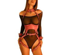 FENXIXIONE Rosa De Cuero De Todo El Cuerpo De La Cadena Del Pecho Arnés Lencería Punk Cintura Pierna Liguero Cinturón Chaleco Corsé Accesorios Para Mujeres Niñas (Rosa)