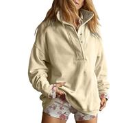 FENXIXIONE Sudadera de Gran tamaño para Mujer Casual con Botones y Cuello Henley Pullover Tops de Manga Larga 2025 Ropa de Moda de otoño Trajes (Beige,XL)