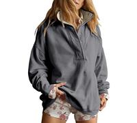 FENXIXIONE Sudadera de Gran tamaño para Mujer Casual con Botones y Cuello Henley Pullover Tops de Manga Larga 2025 Ropa de Moda de otoño Trajes (Grey-a,XXL)