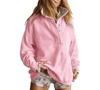 FENXIXIONE Sudadera de Gran tamaño para Mujer Casual con Botones y Cuello Henley Pullover Tops de Manga Larga 2025 Ropa de Moda de otoño Trajes (Rosa,XXL)