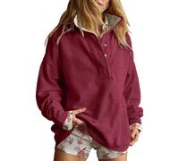 FENXIXIONE Sudadera de Gran tamaño para Mujer Casual con Botones y Cuello Henley Pullover Tops de Manga Larga 2025 Ropa de Moda de otoño Trajes (Red-b,S)