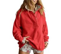 FENXIXIONE Sudadera de Gran tamaño para Mujer Casual con Botones y Cuello Henley Pullover Tops de Manga Larga 2025 Ropa de Moda de otoño Trajes (Red-a,L)
