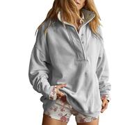 FENXIXIONE Sudadera de Gran tamaño para Mujer Casual con Botones y Cuello Henley Pullover Tops de Manga Larga 2025 Ropa de Moda de otoño Trajes (Grey-b,XXL)