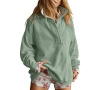 FENXIXIONE Sudadera de Gran tamaño para Mujer Casual con Botones y Cuello Henley Pullover Tops de Manga Larga 2025 Ropa de Moda de otoño Trajes (Verde,S)