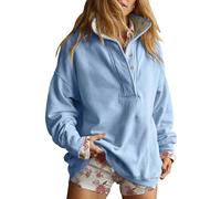 FENXIXIONE Sudadera de Gran tamaño para Mujer Casual con Botones y Cuello Henley Pullover Tops de Manga Larga 2025 Ropa de Moda de otoño Trajes (Azul,S)