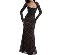 FENXIXIONE Vestido de Noche Sexy de Malla Suave Floral con corsé de 2 Piezas para Mujer (M,Negro)